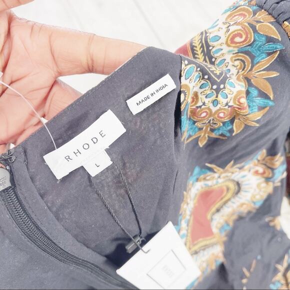 Rhode Piper  Blue Ebony Heart Print VNeck Long Puffed Sleeve‎ Size Large NEW - Picture 3 of 5